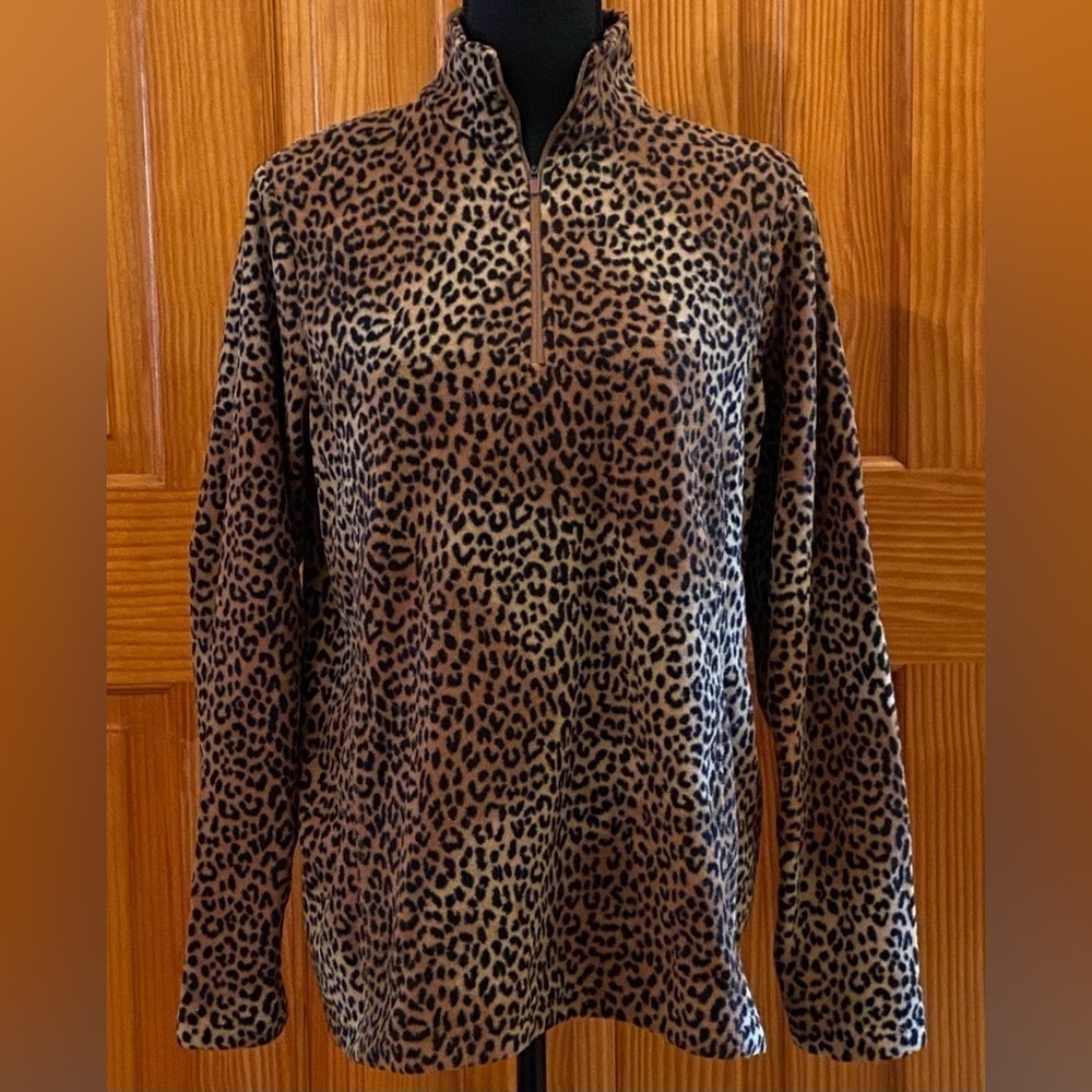 Women's Lands' End 1/4 Zip Cheetah Jacket Size Medium 10-12